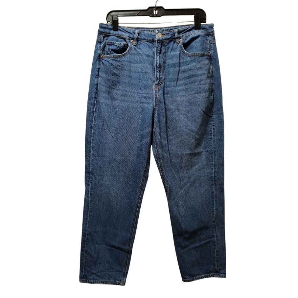 American Eagle Mom Straight Jeans Women’s 12 Blue Denim 31x26.5 Distressed Ankle
